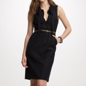 J CREW Tuxedo Dress Sz 4 Super 120's Wool & Silk Tie Neck button front black